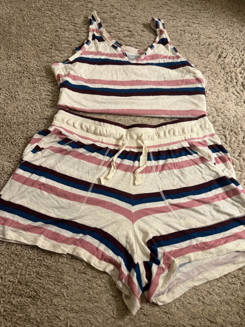 torrid cream striped Super Soft Rib Lounge Tank Top & Short Set - size 1
